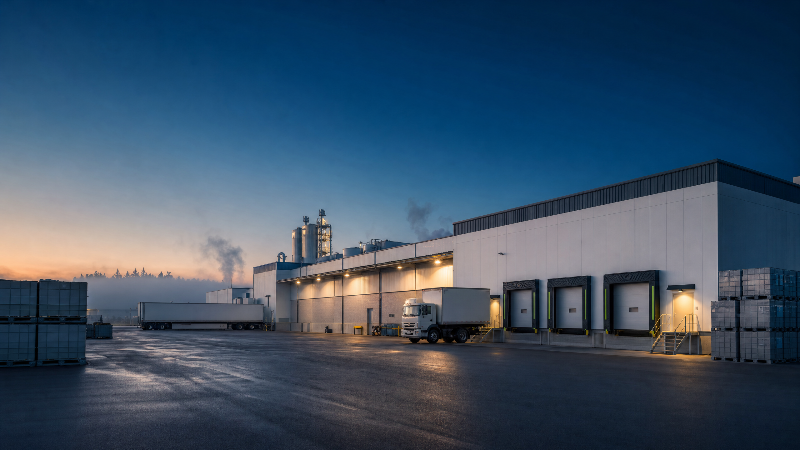 Industrial plastics manufacturing facility with loading docks